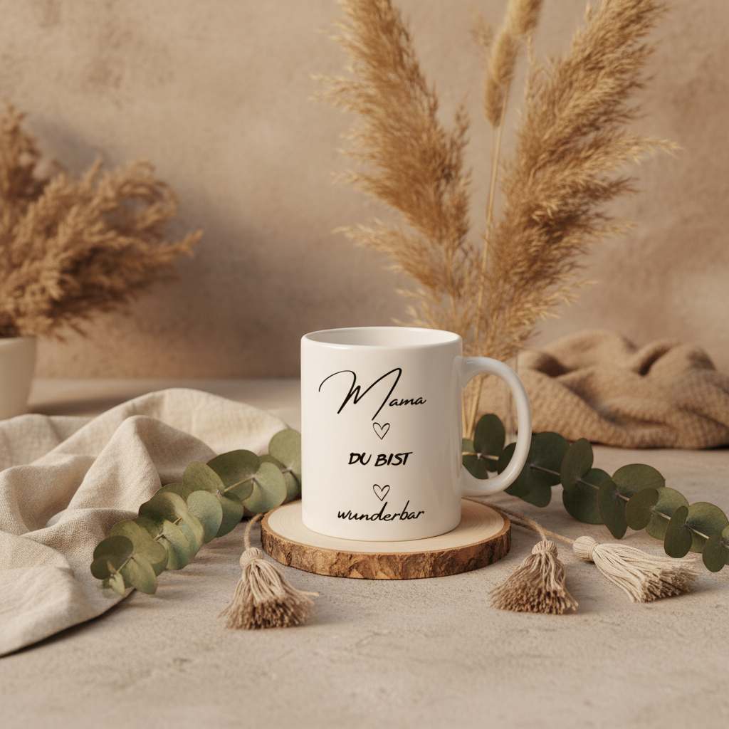 Keramiktasse „Mama du bist wunderbar“ – Liebevolles Geschenk für Muttertag & Geburtstag