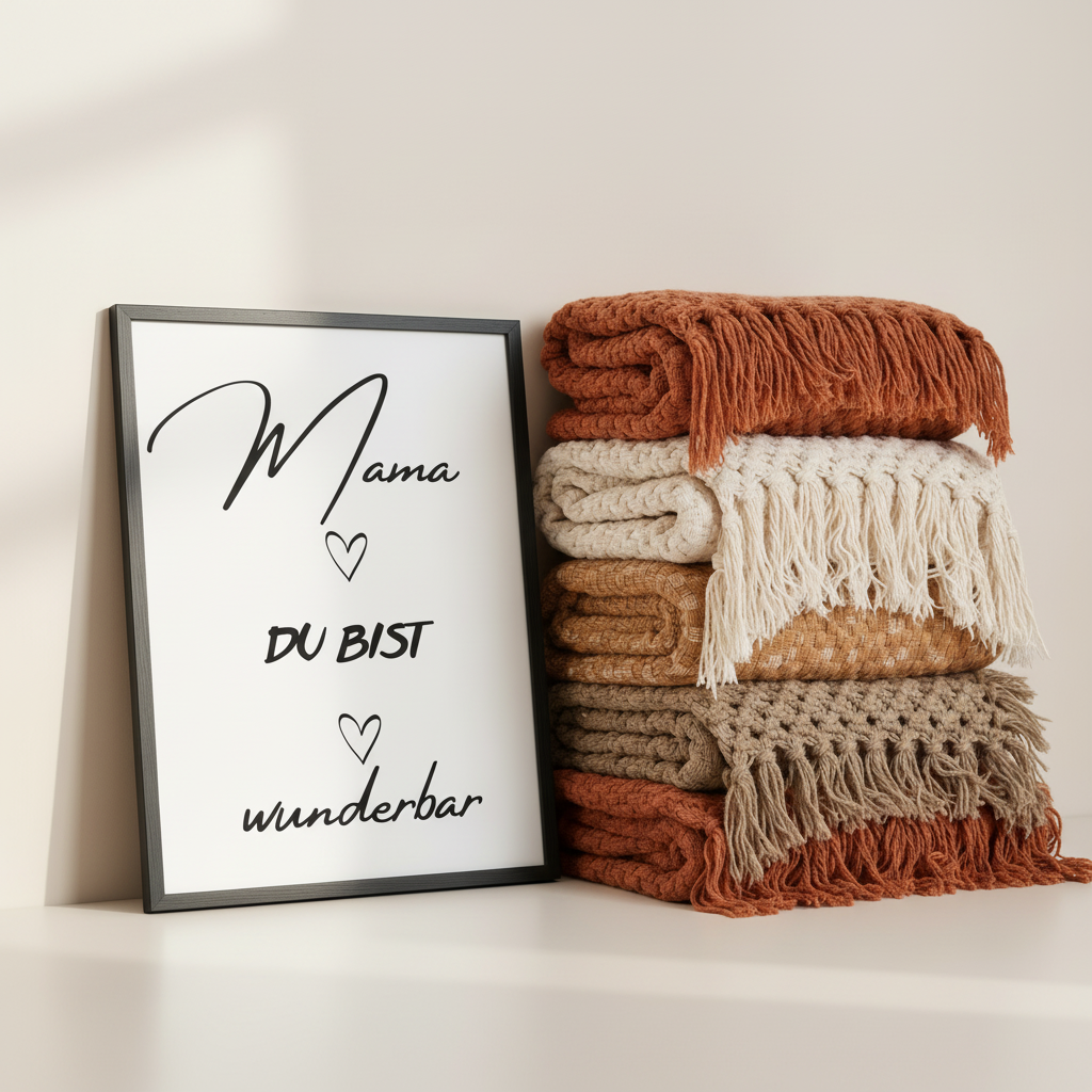 Klassisches Poster „Mama du bist wunderbar“ mit Holzrahmen – Elegantes Geschenk für Mama
