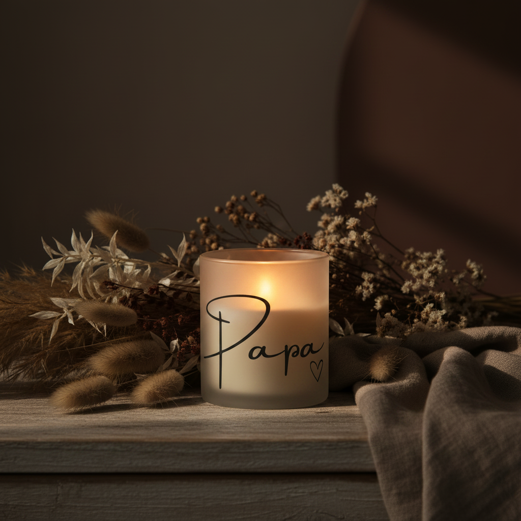 Teelichthalter satiniert „Papa“ – Liebevolles Geschenk für gemütliche Momente