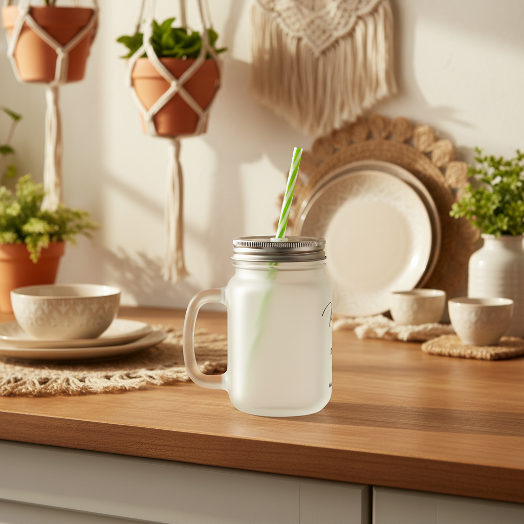 Trinkglas mit Strohhalm „Mama du bist wunderbar“ – Liebevolles Geschenk für Mama
