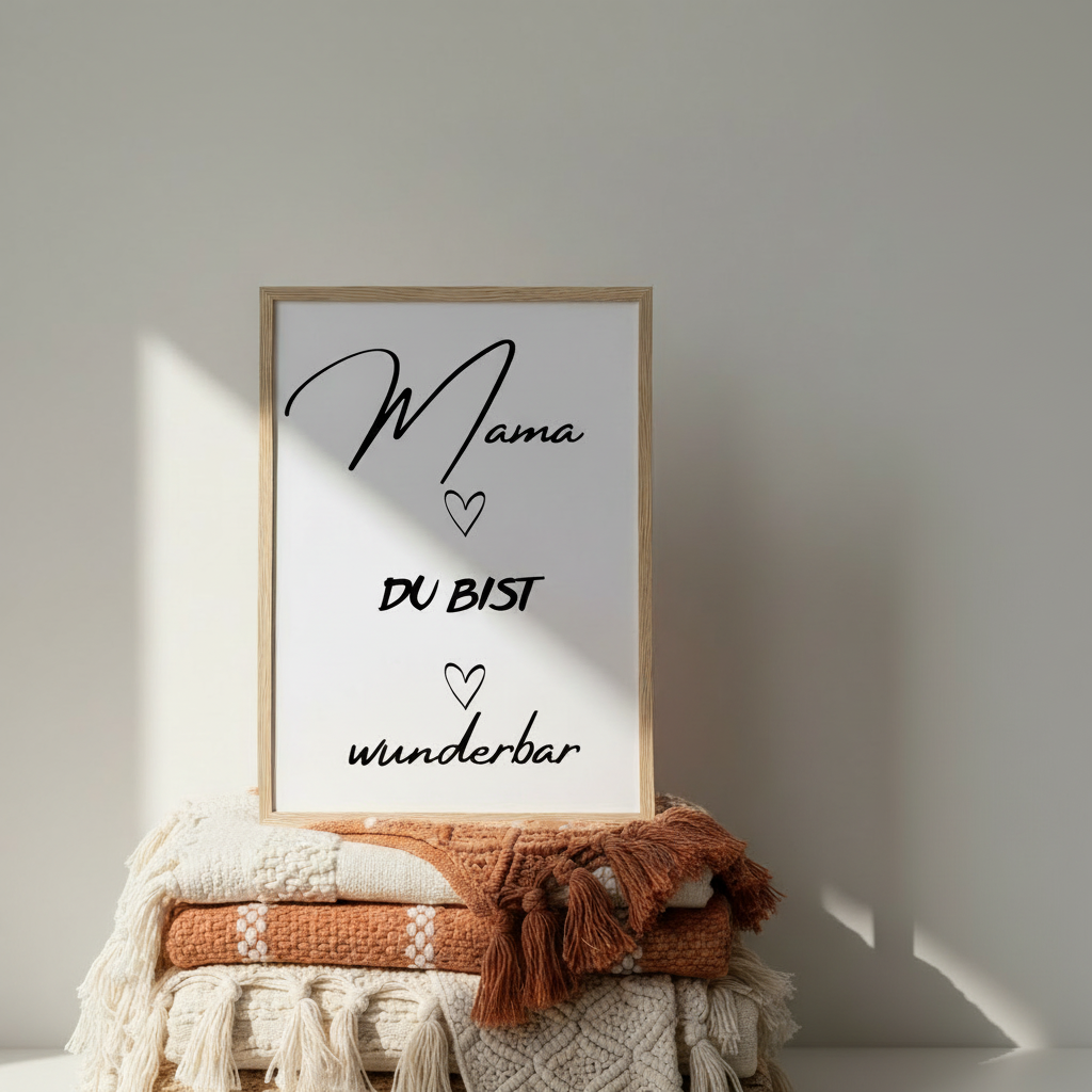 Klassisches Poster „Mama du bist wunderbar“ mit Holzrahmen – Elegantes Geschenk für Mama