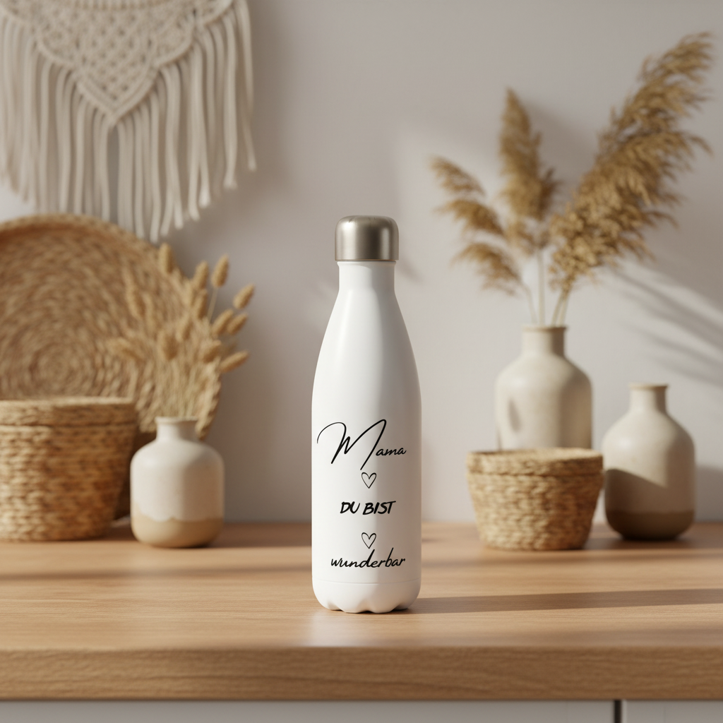 Thermoflasche „Mama du bist wunderbar“ – Liebevolles Geschenk für heiße & kalte Getränke