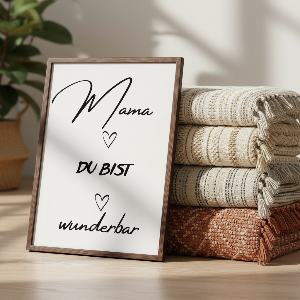 Klassisches Poster „Mama du bist wunderbar“ mit Holzrahmen – Elegantes Geschenk für Mama