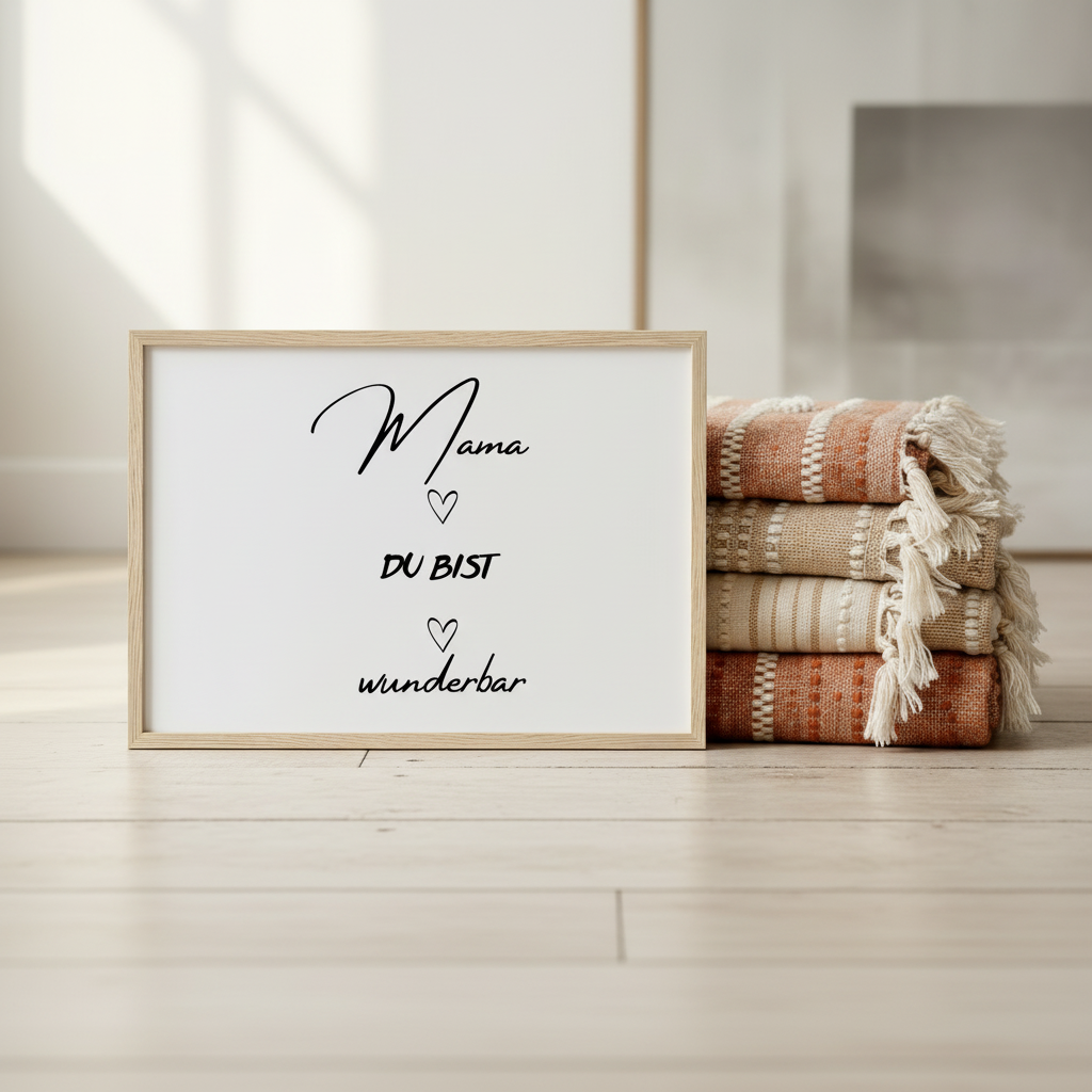 Klassisches Poster „Mama du bist wunderbar“ mit Holzrahmen – Elegantes Geschenk für Mama