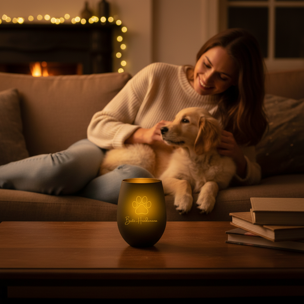 Frau mit Hund auf Sofa, Windlicht Beste Hundemama