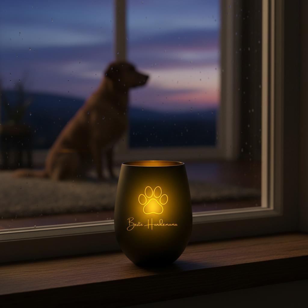Windlicht Beste Hundemama auf Fensterbank mit Hundesilhouette