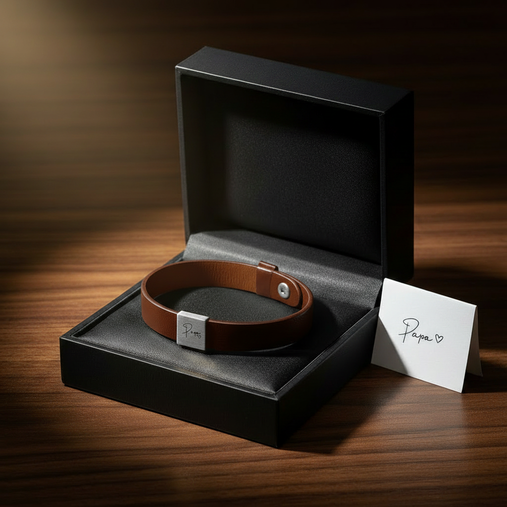 Papa Lederarmband Braun Silber – Premium Schmuckbox Geschenk