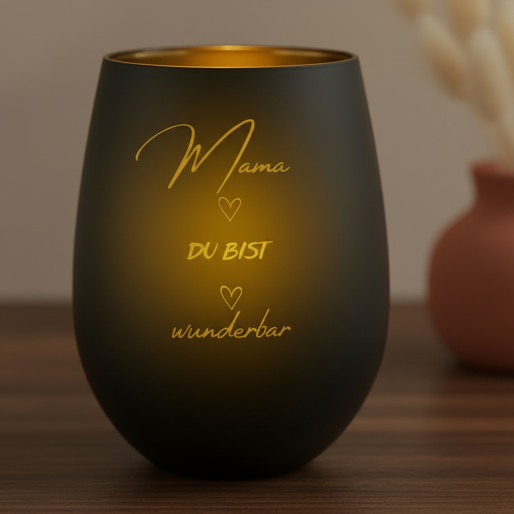 Windlicht Mama du bist wunderbar – Schriftzug Detail
